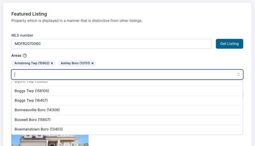 Admin: Communities area featured listing