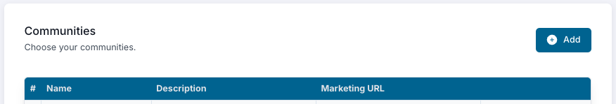 Admin: Communities communities header