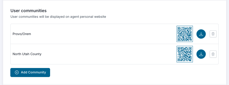Communities & Testimonials communities selector