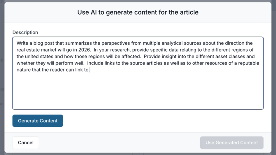 Website: Blog website blog ai prompt