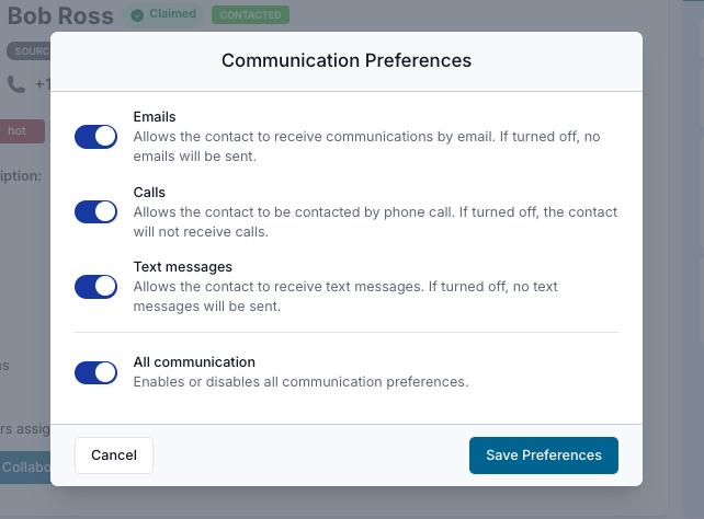 Contact Overview communication settings