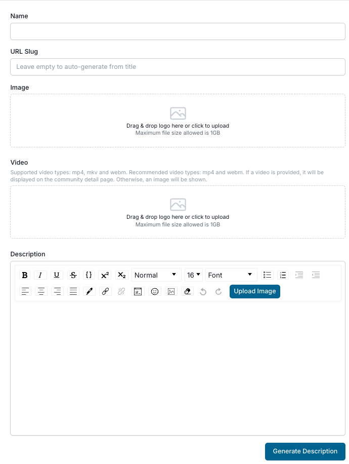 Communities & Testimonials community description generator