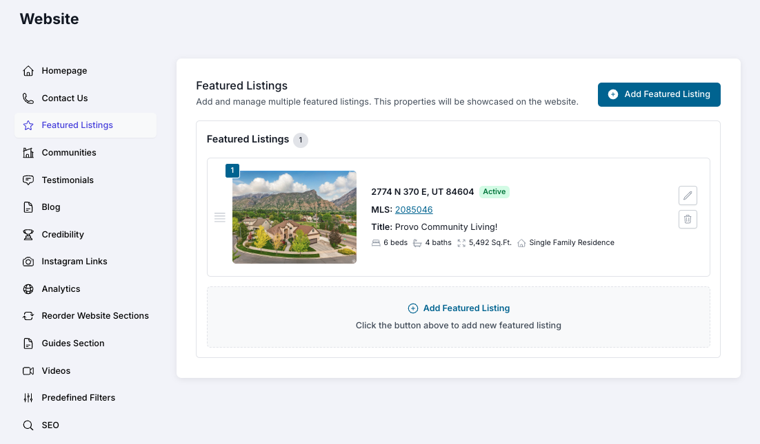 Featured Listings Featured Listing in the Website submenu