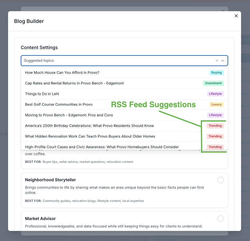Website - AI Authority Blog Builder Suggested topics based on local RSS feeds