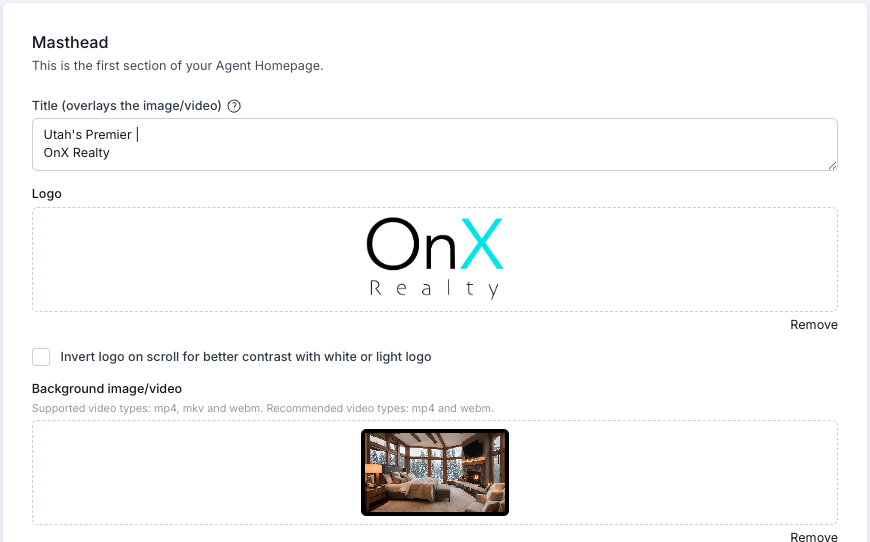 Website - Homepage Background video upload box
